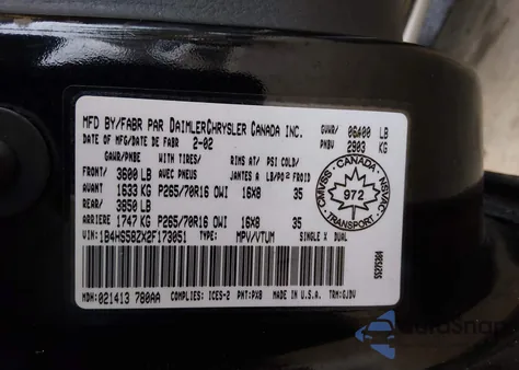 2002 Dodge Durango Slt Plus from USA, damaged, VIN 1B4HS58ZX2F173051